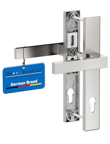 MS Beschläge Schmalrahmengarnitur 92mm Edelstahl-Optik - Türdrücker Langschildgarnitur eckig PZ Lochung - Haustür- Balkontür- Nebeneingangsbeschlag 248x37mm (Drücker/Drücker, Türstärke 87-95mm)