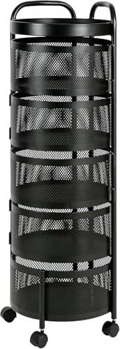 FEFE 4/5 Tier Round Rotating Storage Rack, Kitchen Trolley Storage Cart, Movable and Detachable Vegetable Storage Rack with 360° Wheels, Perfect for Pantry, Bathroom, or Living Room (5 - Tier)