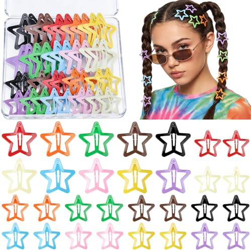 Lot de 40 pinces à cheveux en forme d'étoile Y2K des années 2000 colorées pour filles et femmes, accessoires antidérapants en forme d'étoile de 4,1 cm et 3 cm
