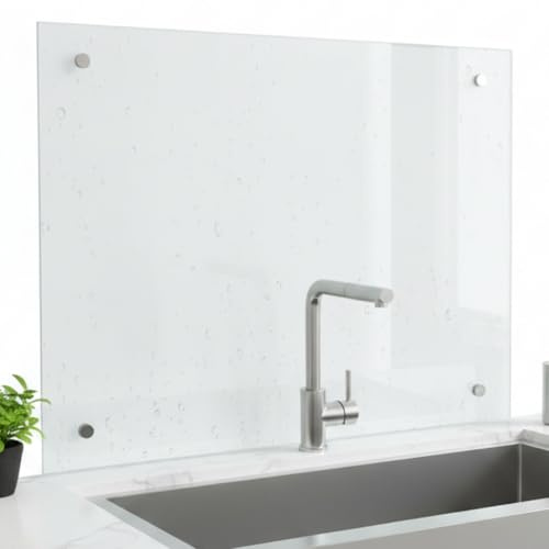 Mucola Küchenrückwand Glas Spritzschutz 6 mm ESG Sicherheitsglas 80x60 cm | Alternative zum Fliesenspiegel, transparent und gehärtet, schlagfest, temperaturbeständig, pflegeleicht, inkl. Wandhalterung