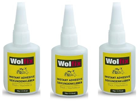 Wolfix Lot de 3 tubes de colle instantanée extra forte 50g - Colle universelle pour réparations professionnelles - Colle idéale pour tissu, montage, textile et céramique