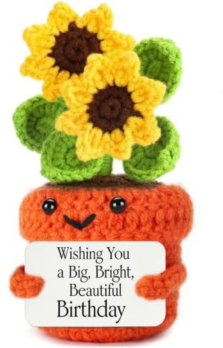 Leyiteng Birthday Gifts for Women Men Friends, Handmade Crochet Plant Smile Sunflowers, Unique Happy Birthday Presents for Her Him Mum Dad Husband Wife - Desk Decoration Keepsake
