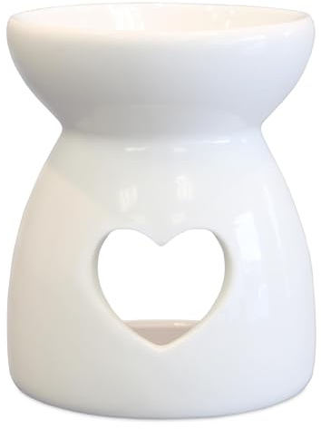 DistrEbution Teelicht Duftlampe Keramik mit Herz-Aussparung - Aromalampe für Duftmelts, Duftwachs & ätherische Öle