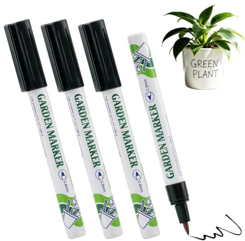 4 Pack Garden Marker Pens for Plant Labels, 0.8mm Fine Tip Outdoor Use | Quick Dry Ink UV-Resistant Marker Pen for Pots Tools, Waterproof Permanent Markers for Tags, Seeds and Gardening, Black