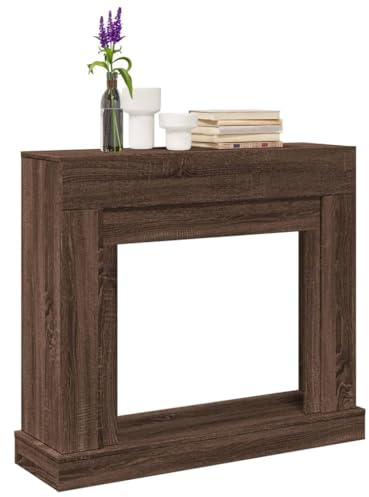 Kaminumrandung Braun Eichen-Optik aus Holzwerkstoff 100x30x87,5 cm, dekorative Kaminkonsole mit Ablagefläche, kompatibel mit LED-Flammen