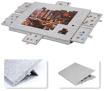 Tilting Jigsaw Puzzle Board with 6 Drawers, for 1000 Pieces | Lightweight & Portable Felt Board, Adjustable Stand For Neck Pain Relief, Dustproof Cover Saves Progres for Adults & Kids