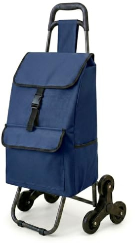 Meridiana Carrello Spesa Pieghevole Saliscale 6 Ruote, Blu | Carrello con ruote portatutto Rimovibile 3 Tasche esterne, Trolley con telaio Acciaio per Carichi Pesanti