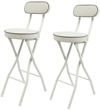 Mermajestic Juego de 2 taburetes de bar plegables acolchados con respaldo, 65 cm de altura, trona plegable, para bar, cocina, balcón, jardín (blanco)