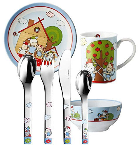 Bauernhof Kinderset MIT Gravur (z.B. Namen) 7tlg. Puresigns Ferme mit Namensgravur auf der Kinderbesteck-Rückseite, Taufgeschenke für Mädchen & Jungen