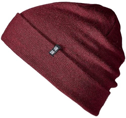 Enter the Complex® Merino Mütze Herren, Beanie Damen, 100% Merino Wolle, Warm und Dünn, Zweilagige Strickmütze, Maroon