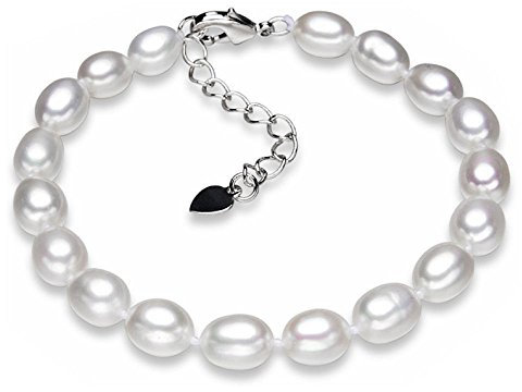 Kim Johanson Damen Perlenarmband *Carla* in Silber mit echten Weißen Süßwasser Perlen Armband rhodiniert inkl. Schmuckbeutel