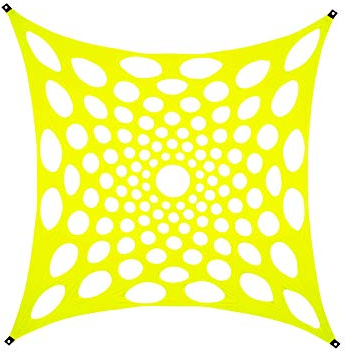 PSYWORK Schwarzlicht Segel Spandex | Mandala Dots II | Gelb | 3 x 3m | UV-aktiv | Leuchtend | Wandtuch Wandbehang Stoff Neon Deko Party Tuch Tapestry Poster PSY Goa