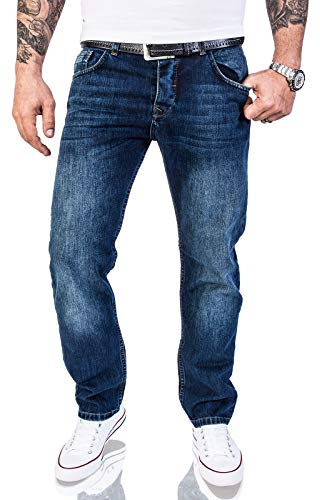 Rock Creek Herren Jeans Hose Regular Fit Jeans Herrenjeans Herrenhose Denim Stonewashed Basic Raw Straight Cut Jeans RC-2140 Dunkelblau W40 L34