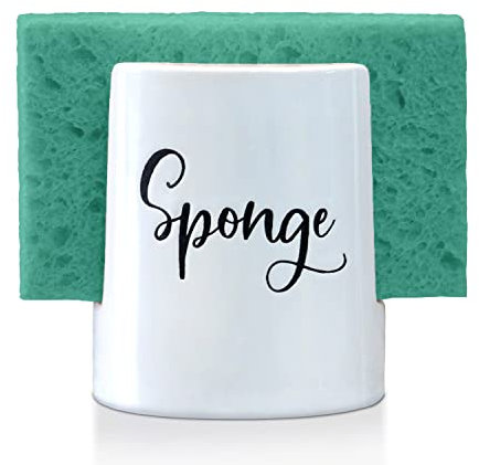 Home Acre Designs Sponge Holder for Kitchen Sink - Rustic Farmhouse Home & Kitchen Decor - White Ceramic