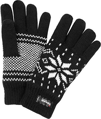 normani Thermo Strick Handschuhe mit Thinsulate Futter Unisex - Erwachsene mit Norweger Motiv Farbe Schwarz Größe One Size