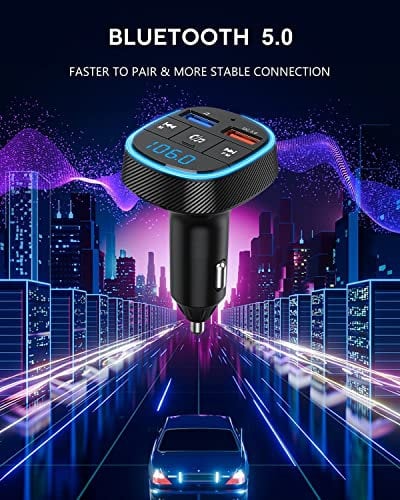 Clydek FM Transmitter für Auto, Bluetooth 5.0 Autoradio Audio Adapter mit Dual USB Ladebuchse, MP3 Player Autoladegerät Unterstützt Freisprecheinrichtung, USB Stick, SD Karte