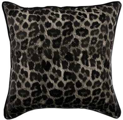 The HomeCentric Dekorativ Schwarzgrau Kissenbezug Fur Sofakissen, 45x45 cm Leder und Wildleder Sofakissenbezug, Kissenhulle mit Leopard Stellen, Tier Sofakissenbezug, Modern Kissen - Spotted Wild