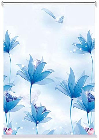 Blue Floral Patterned Blackout Window Roller Shades/Blinds - 60cm/ 80cm/ 100cm/ 120cm/140cm Wide (Size : 80x100cm)
