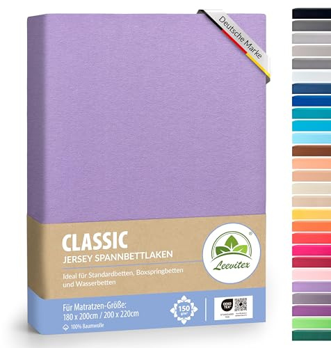 leevitex® Premium Wasserbett & Boxspringbett Spannbettlaken | 100% Baumwolle | 150 g/m² | Markenqualität | Ökotex |180 x 200 – 200 x 220 cm - Flieder/Lavendel