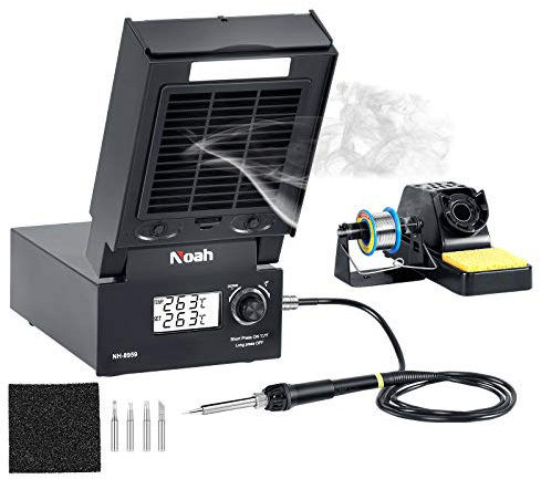 Soldering Iron Station with Fume Extractor, 80W Soldering Station, 60W Soldering Iron, Smoke Absorber, Solder Wire, LED Lighting, Fast Heating, Auto Sleep Soldering Station, LCD Digital Display