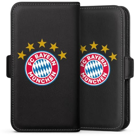 Flip Case kompatibel mit Apple iPhone 8 Handyhülle aus Kunst Leder schwarz Klapphülle FC Bayern München FCB Sterne