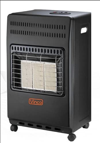 Poêle à gaz propane/butane/GPL Vinco Made in Turkey - jusqu'à 4200 W - 3 sélections de puissance - rayons infrarouges - Sûr - Arrêt à l'arrêt - Sécurité anti-basculement - Noir - Avec roues