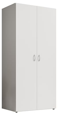 Generico Armadio Bianco a 2 Ante, Guardaroba con Appendiabiti e Ripiano, L.80 P.52 H.177 cm