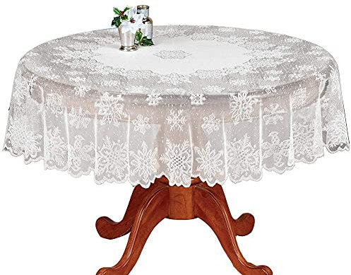 Spitzentischdecke Rund, Weiße Spitze Tischdecke, Vintage Bestickte Spitzeauflage für Hochzeiten, Dekorationen Boho Hochzeit Tisch Dekor Wimpern-Tischdecke