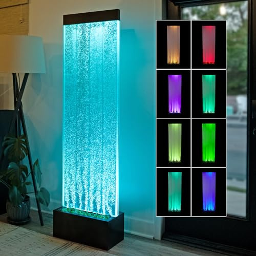 Alpine Corporation 72 Tall Indoor Floor Bubble Wall Fountain with Remote and Color-Changing LED Lights, Decorative Water Feature for Home or Office, Black