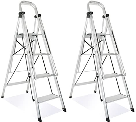 DIANDIAN Trittleiter 4-Stufen-Leiter 2-in1-Haushaltsleiter Leichter, Klappbarer Tritthocker Aus Aluminium Mit Mehrzweckgriff Silberne Multifunktions Trittleiter Klappbar (Color : 2pcs)