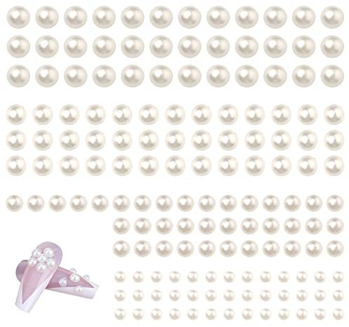 AIEX 3090 Stück Halbperlen Zum Basteln, Halbperlen Selbstklebend Flatback Perlensticker Halbperlen zum Aufkleben Pearl Sticker für Make-up Gesicht Nägel Scrapbook Ornament (Beige, 3/4/5/6 mm)