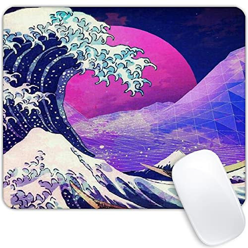 The Great Wave Off Kanagawa Tapis de souris carré avec base en caoutchouc antidérapante pour femmes et filles 240 mm x 200 mm x 3 mm