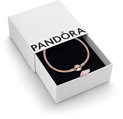 PANDORA Moments Women's 14k Rose Gold-Plated Snake Chain Bracelet for Charms, Size 19, With Gift Box