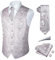 Rithern Herren Weste Paisley Floral Jacquard Seide Krawatte Einstecktuch Taschentuch Set mit Manschettenknöpfen und Krawattenklammer Set für Hochzeitsfeier Anzug Weste Set Grau XL