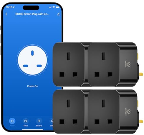 WOOX Smart Plug with Monitoring, Smart Sockets Work with Alexa & Google Home, 2.4GHz Wifi Plug with Voice Control and Remote Control, Timer Plug Socket, No Hub 13A (4 packs)