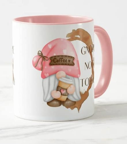 Vixar Gnome Gnope Not Today Joke Novelty Coloured Mug Cup Gift Birthday Work Office Christmas Tea Coffee (Pink)
