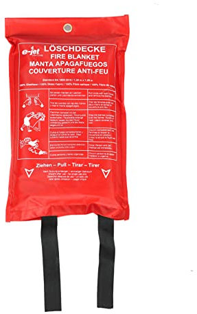 e-jet FIGHTS FIRE Feuerlöschdecke XL 120 x 120 cm – DIN EN 1896 Standard 2019 – Löschmittel aus Fiberglas, Signalrot – Ösen zur Aufhängung