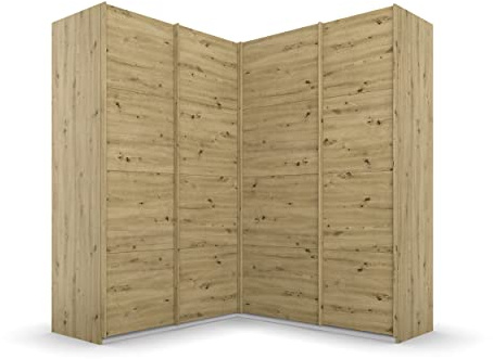 Rauch Möbel QUADRA, Eckschrank, Farbe Eiche Artisan, Breite 181 cm | Eckschrank mit Schwebetüren, 4-türig, für Schlafzimmer, Gästezimmer, Ankleidezimmer, Garderobe