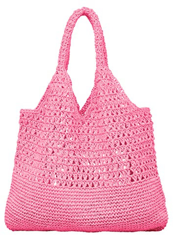 Becksöndergaard Tasche Damen Vanessa Rialta Bag Rosa (Pink Icing) - Strandtasche/Shopper gehäkelt aus Stroh - B:54 x L:40cm - 1111411001-280