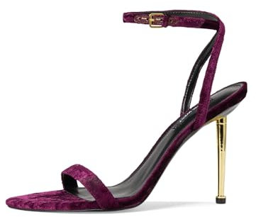 NINE WEST Sandalo con tacco Reina Donna, Velluto viola 500, 35.5 EU