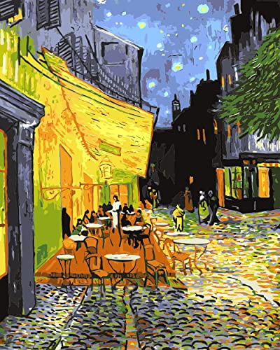 liziciti Kit de peinture par numéro sur toile pour adultes débutants Van Gogh célèbres peintures acryliques à faire soi-même 40,6 x 50,8 cm (toile encadrée, café)