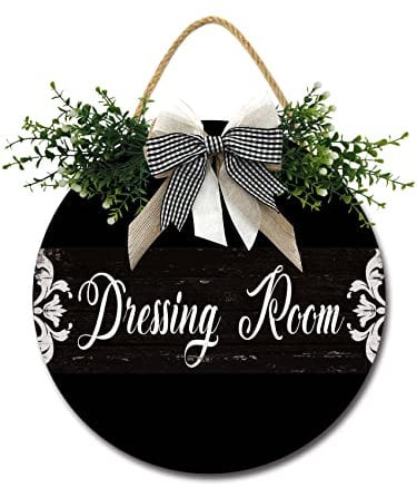 Geroclonup Dressing Room Front Door Sign Funny Wreaths Hanging Wooden Plaque Decoration Round Rustic Wood Farmhouse Porch Decor for Home Front Door Decor, 12 x 12 Inch