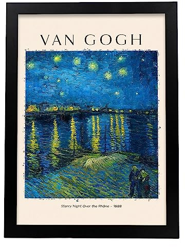 Poster Star Night auf der RhoneDekorative Bilder für Ihr Wohnzimmer, Schlafzimmer, Zuhause. Wandkunst-Drucke. Ästhethetische Wandabdrücke, die von Van Gogh A3 mit schwarzen Rahmen inspiriert sind