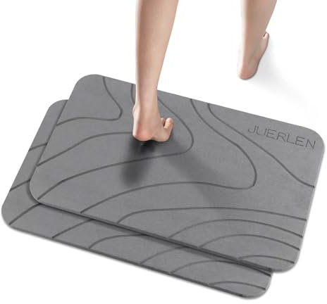 2 Pack Diatomaceous Earth Shower Mat, Stone Bath Mat, Nonslip Super Absorbent Fast-Drying Hard Bath Mat for Bathroom Shower Floor, 24 x 16 inch, Grey Wave Design