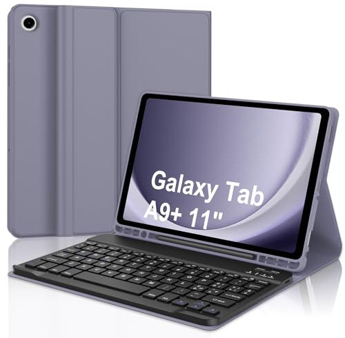 Custodia con Tastiera Samsung Galaxy Tab A9 Plus, Tastiera Italiano Samsung Galaxy Tab A9+ 11, Samsung Galaxy Tab A9+ Cover con Tastiera, Tastiera Bluetooth Wireless & Slim Smart Cover, Viola Lavanda