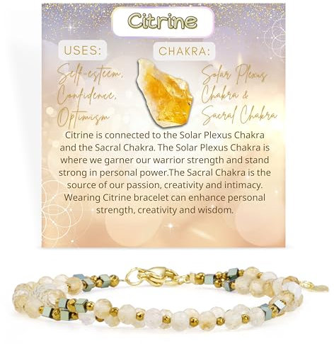 Farfume Armband Damen Edelstein Perlen Armbänder, Chakra 4mm Kristall Natürliche Echte Steine Schmuck Geschenke für Frauen(Citrin)