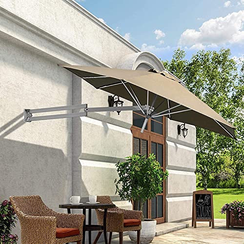 VEAUAS Parasol de Patio Mural, Parasol de Jardin Pliable inclinable Kaki de 7 Pieds/2.2m avec Poteau en Aluminium, parasols d'extérieur