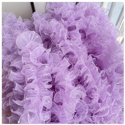 Wisafory 2 Yards - Nastro in organza specchiato, 11 cm, con volant, bordo in Pizzo Con Perle, in organza, per applicazioni, vestiti, cucito, FAI da te, Viola