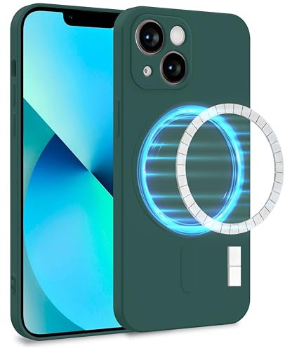 MyGadget Hülle für Apple iPhone 13 Mini [ kompatibel mit MagSafe ] - Zweilagige Handyhülle mit Kameraschutz - Cover mit Innenfutter & Silikon außen - Olive Grün