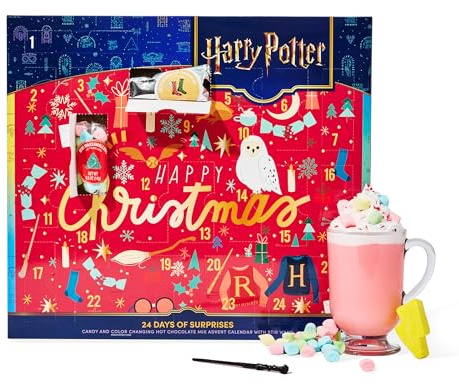 Harry Potter - 24 Tage voller Überraschungen - enthält 12 farbwechselnde Heißschokoladenmischungen, 4 verschiedene Toppings und einen Zauberstab zum Rühren - offiziell lizenziert